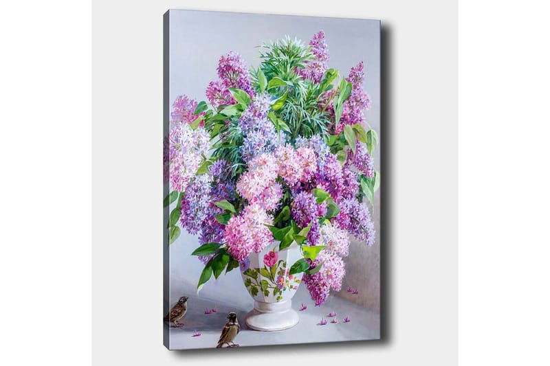Canvastavla 70x100 cm - Vacker bukett av syrenblommor i en vit vas - Lila / Grön / Vit - Inredning - Tavlor & posters - Canvastavla