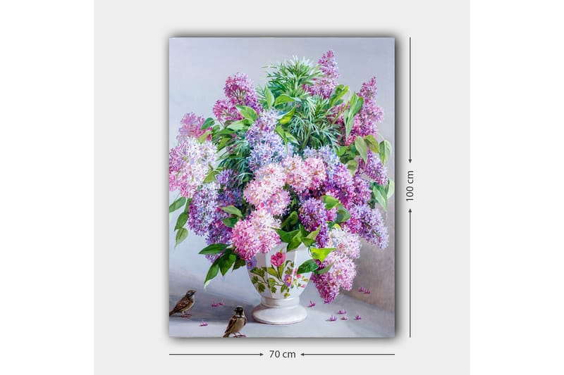 Canvastavla 70x100 cm - Vacker bukett av syrenblommor i en vit vas - Lila / Grön / Vit - Inredning - Tavlor & posters - Canvastavla
