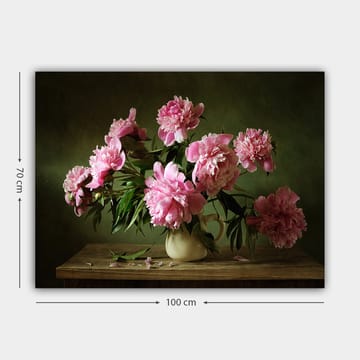 Canvastavla 70x100 cm - Vacker bukett av pioner i en kruka som står på ett bord - Rosa / Grön - Inredning - Tavlor & posters - Canvastavla
