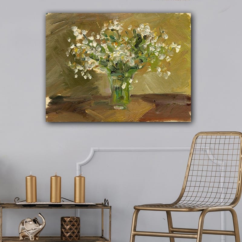 Canvastavla 70x100 cm - Vacker bukett blommor i en glasvas - Vit / Grön / Brun - Inredning - Tavlor & posters - Canvastavla