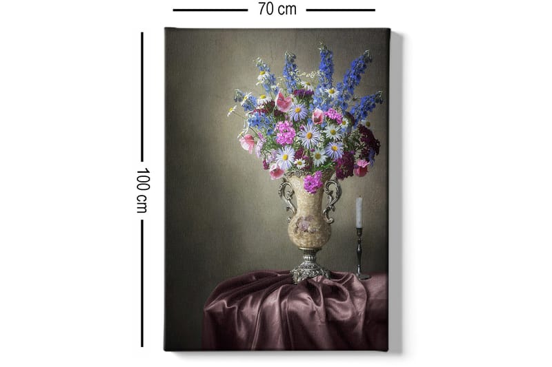 Canvastavla 70x100 cm - Vacker bukett med färgglada blommor i en elegant vas - Lila / Rosa / Blå - Inredning - Tavlor & posters - Canvastavla