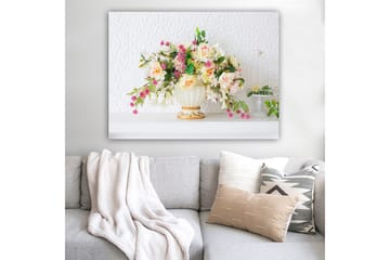 Canvastavla 70x100 cm - Vacker bukett med färgglada blommor i en elegant vas - Rosa / Grön / Krämfärgad - Inredning - Tavlor & posters - Canvastavla