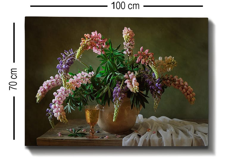 Canvastavla 70x100 cm - Vacker bukett med färgglada blommor i en kruka - Lila / Rosa / Grön - Inredning - Tavlor & posters - Canvastavla