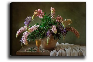 Canvastavla 70x100 cm - Vacker bukett med färgglada blommor i en kruka - Lila / Rosa / Grön - Inredning - Tavlor & posters - Canvastavla