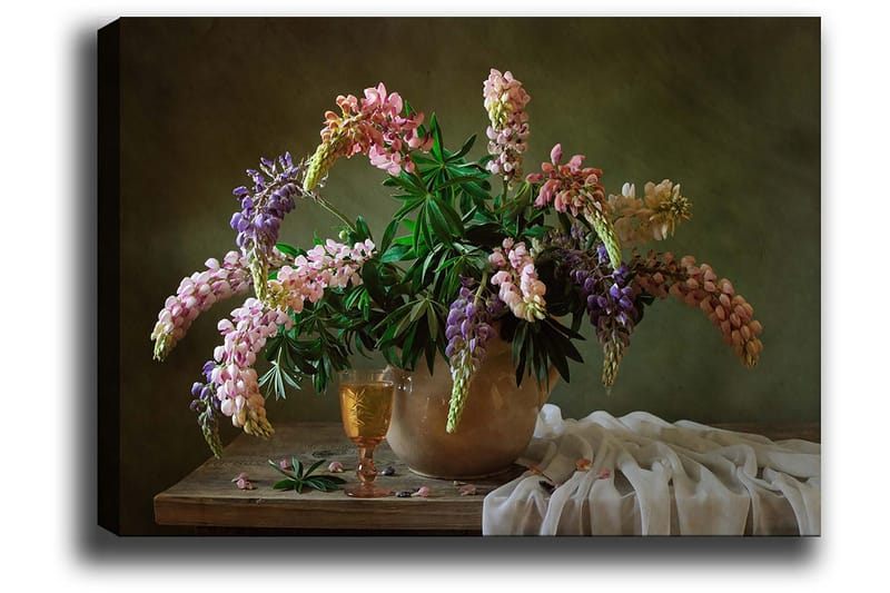 Canvastavla 70x100 cm - Vacker bukett med färgglada blommor i en kruka - Lila / Rosa / Grön - Inredning - Tavlor & posters - Canvastavla