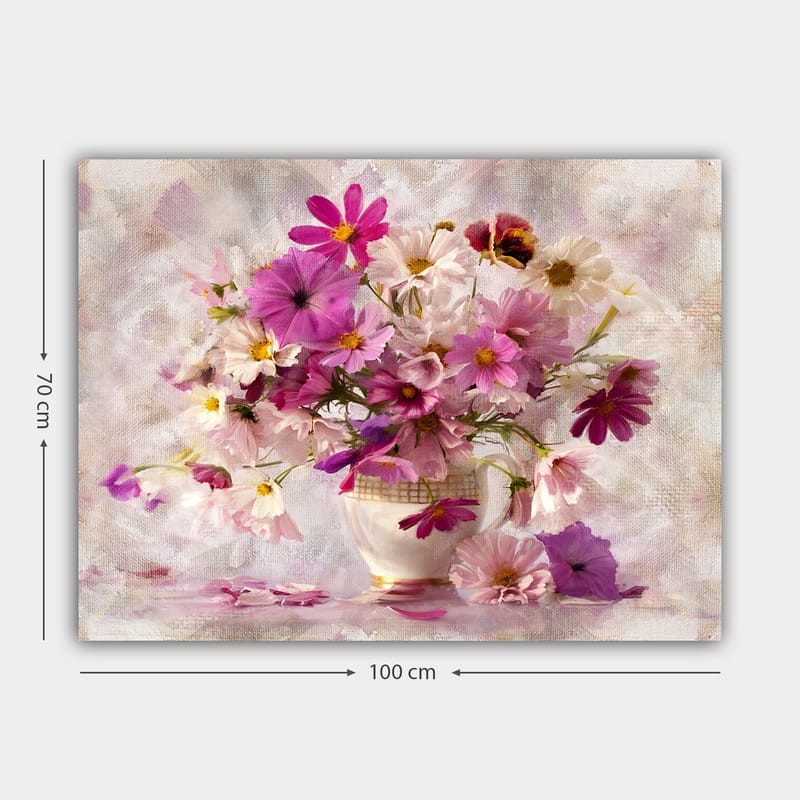 Canvastavla 70x100 cm - Vacker bukett med färgglada blommor i en vas - Rosa / Lila / Vit - Inredning - Tavlor & posters - Canvastavla