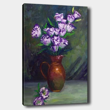 Canvastavla 70x100 cm - Vacker bukett med lila blommor i en brun kruka - Lila / Grön / Brun - Inredning - Tavlor & posters - Canvastavla