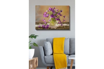 Canvastavla 70x100 cm - Vacker bukett med lila blommor i en glasvas - Lila / Grön - Inredning - Tavlor & posters - Canvastavla