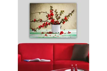 Canvastavla 70x100 cm - Vacker bukett med röda blommor i en vit kopp - Röd / Grön / Vit - Inredning - Tavlor & posters - Canvastavla