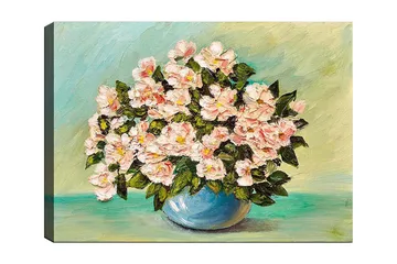 Canvastavla 70x100 cm - Vacker bukett med rosa blommor i en blå vas - Rosa / Grön / Blå - Inredning - Tavlor & posters - Canvastavla