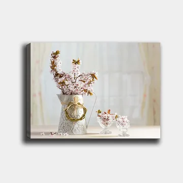 Canvastavla 70x100 cm - Vacker bukett med rosa blommor i en dekorativ kanna - Rosa / Grön / Vit - Inredning - Tavlor & posters - Canvastavla