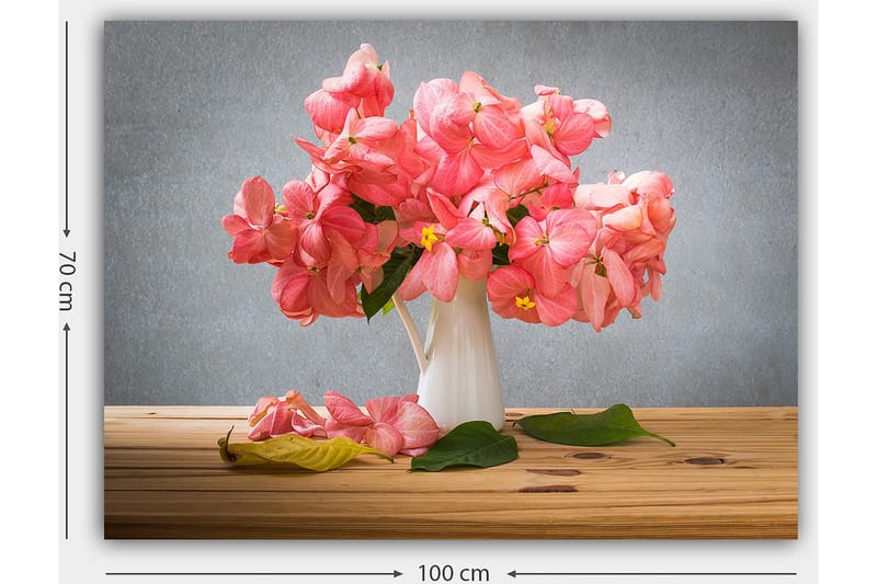 Canvastavla 70x100 cm - Vacker bukett med rosa blommor i en vit vas - Rosa / Grön / Gul - Inredning - Tavlor & posters - Canvastavla