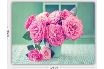 Canvastavla 70x100 cm - Vacker bukett med rosa rosor i en ljus vas - Rosa / Grön - Inredning - Tavlor & posters - Canvastavla