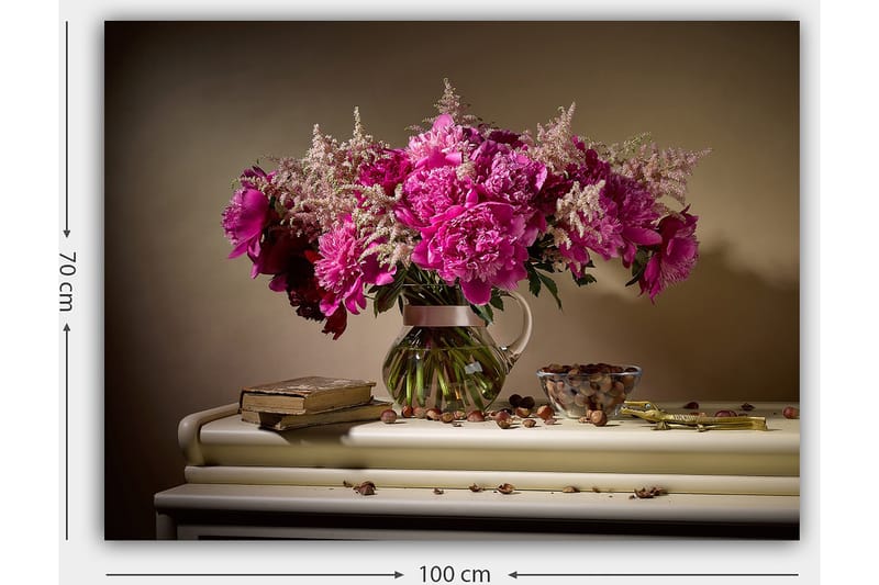 Canvastavla 70x100 cm - Vacker bukett med rosa pioner i en glasvas - Rosa / Grön / Beige - Inredning - Tavlor & posters - Canvastavla