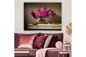 Canvastavla 70x100 cm - Vacker bukett med rosa pioner i en glasvas - Rosa / Grön / Beige - Inredning - Tavlor & posters - Canvastavla