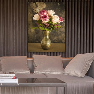 Canvastavla 70x100 cm - Vacker bukett med rosor i en dekorativ vas - Rosa / Grön / Guld - Inredning - Tavlor & posters - Canvastavla