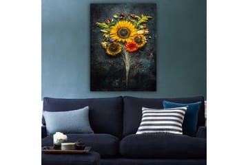 Canvastavla 70x100 cm - Vacker bukett med solrosor och färgglada blommor - Gul / Orange / Grön - Inredning - Tavlor & posters - Canvastavla