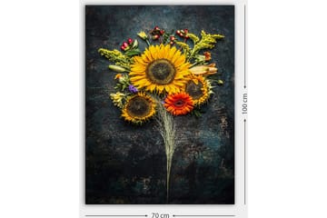 Canvastavla 70x100 cm - Vacker bukett med solrosor och färgglada blommor - Gul / Orange / Grön - Inredning - Tavlor & posters - Canvastavla