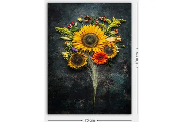 Canvastavla 70x100 cm - Vacker bukett med solrosor och färgglada blommor - Gul / Orange / Grön - Inredning - Tavlor & posters - Canvastavla