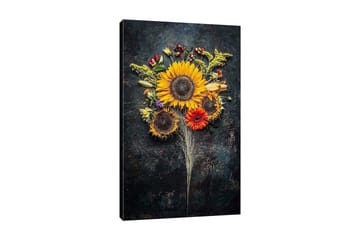 Canvastavla 70x100 cm - Vacker bukett med solrosor och färgglada blommor - Gul / Orange / Grön - Inredning - Tavlor & posters - Canvastavla