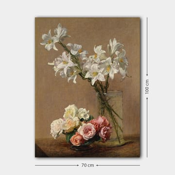 Canvastavla 70x100 cm - Vacker bukett med vita liljor och rosor i olika nyanser i en glasvas - Vitt / Rosa / Grönt - Inredning - Tavlor & posters - Canvastavla