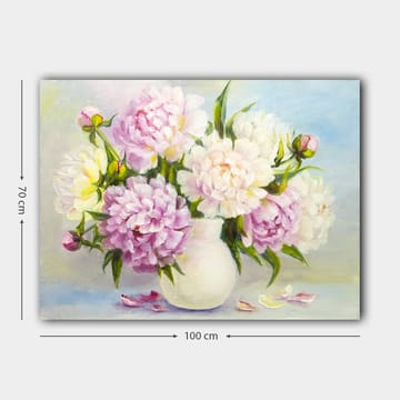 Canvastavla 70x100 cm - Vacker bukett med pioner i en vit vas - Ljusrosa / Vit / Grön - Inredning - Tavlor & posters - Canvastavla