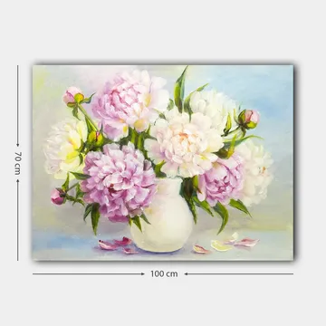 Canvastavla 70x100 cm - Vacker bukett med pioner i en vit vas - Ljusrosa / Vit / Grön - Inredning - Tavlor & posters - Canvastavla