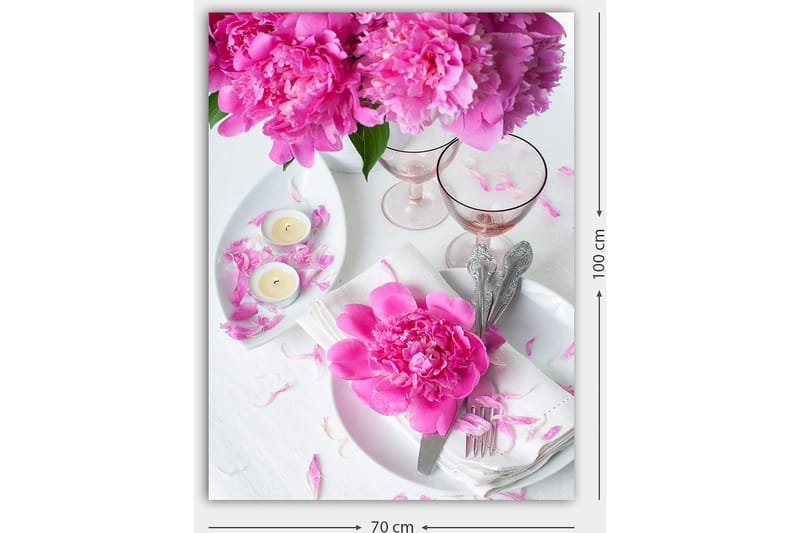 Canvastavla 70x100 cm - Vacker dukning med rosa pioner och eleganta glas - Rosa / Vit - Inredning - Tavlor & posters - Canvastavla