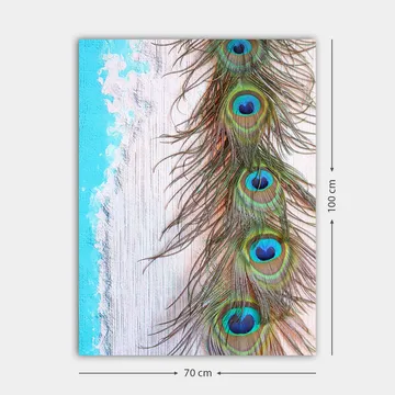 Canvastavla 70x100 cm - Vacker fjäder från en påfågel med intensiva färger och detaljer - Grön / Blå / Brun - Inredning - Tavlor & posters - Canvastavla