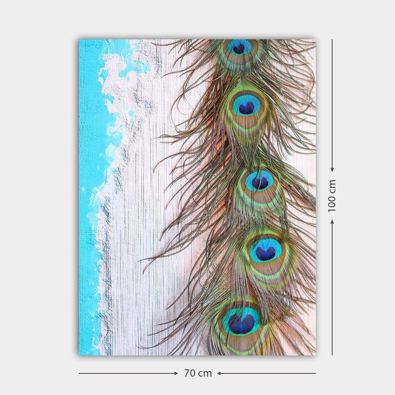 Canvastavla 70x100 cm - Vacker fjäder från en påfågel med intensiva färger och detaljer - Grön / Blå / Brun - Inredning - Tavlor & posters - Canvastavla