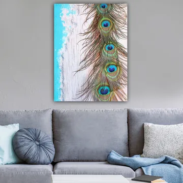 Canvastavla 70x100 cm - Vacker fjäder från en påfågel med intensiva färger och detaljer - Grön / Blå / Brun - Inredning - Tavlor & posters - Canvastavla