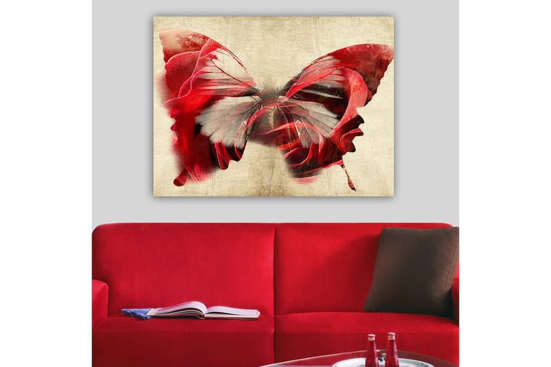 Canvastavla 70x100 cm - Vacker fjäril som är sammansatt av rosor, vilket skapar en harmonisk och drömlik känsla - Röd / Grå - Inredning - Tavlor & posters - Canvastavla