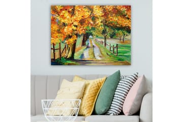 Canvastavla 70x100 cm - Vacker höstlandskap med färgglada träd längs en grusväg - Orange / Grön / Brun - Inredning - Tavlor & posters - Canvastavla