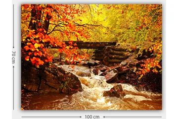 Canvastavla 70x100 cm - Vacker höstscen med en porlande bäck omgiven av färgglada träd och löv i varma nyanser - Orange / Gult / Brunt - Inredning - Tavlor & posters - Canvastavla