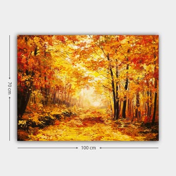 Canvastavla 70x100 cm - Vacker höstskog med gyllene och orangea löv som skapar en varm och inbjudande atmosfär - Guld / Orange / Röd - Inredning - Tavlor & posters - Canvastavla