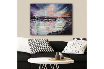 Canvastavla 70x100 cm - Vacker hamn med segelbåtar som reflekteras i vattnet under en färgsprakande solnedgång - Lila / Blå / Orange - Inredning - Tavlor & posters - Canvastavla