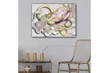 Canvastavla 70x100 cm - Vacker komposition av blommor och ringar i en elegant design - Ljusrosa / Vit / Guld - Inredning - Tavlor & posters - Canvastavla