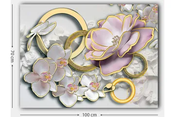 Canvastavla 70x100 cm - Vacker komposition av blommor och ringar i en elegant design - Ljusrosa / Vit / Guld - Inredning - Tavlor & posters - Canvastavla
