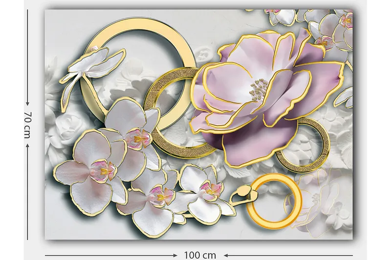 Canvastavla 70x100 cm - Vacker komposition av blommor och ringar i en elegant design - Ljusrosa / Vit / Guld - Inredning - Tavlor & posters - Canvastavla