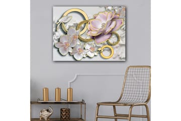 Canvastavla 70x100 cm - Vacker komposition av blommor och ringar i en elegant design - Ljusrosa / Vit / Guld - Inredning - Tavlor & posters - Canvastavla