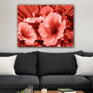Canvastavla 70x100 cm - Vacker komposition av hibiskusblommor i olika nyanser av röd färg - Röd / Ljusrosa - Inredning - Tavlor & posters - Canvastavla