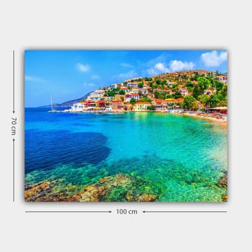 Canvastavla 70x100 cm - Vacker kustlinje med färgglada hus vid havet och en klar blå himmel - Turkos / Blå / Grön - Inredning - Tavlor & posters - Canvastavla