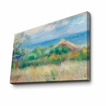 Canvastavla 70x100 cm - Vacker landskapsmålning med en blå himmel, hav och gröna fält - Blå / Grön / Beige - Inredning - Tavlor & posters - Canvastavla