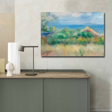 Canvastavla 70x100 cm - Vacker landskapsmålning med en blå himmel, hav och gröna fält - Blå / Grön / Beige - Inredning - Tavlor & posters - Canvastavla