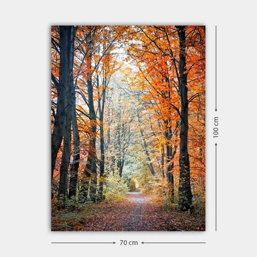 Canvastavla 70x100 cm - Vacker skogsstig omgiven av höstfärger och träd med gyllene och orange löv - Orange / Guld / Grön - Inredning - Tavlor & posters - Canvastavla
