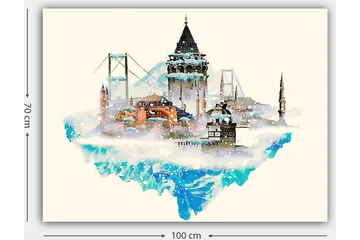 Canvastavla 70x100 cm - Vacker stadssilhuett med historiska byggnader och broar, omgiven av snö och is - Blå / Orange / Grå - Inredning - Tavlor & posters - Canvastavla