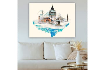 Canvastavla 70x100 cm - Vacker stadssilhuett med historiska byggnader och broar, omgiven av snö och is - Blå / Orange / Grå - Inredning - Tavlor & posters - Canvastavla