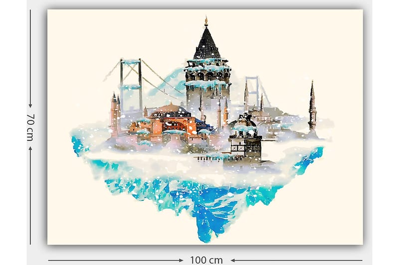 Canvastavla 70x100 cm - Vacker stadssilhuett med historiska byggnader och broar, omgiven av snö och is - Blå / Orange / Grå - Inredning - Tavlor & posters - Canvastavla