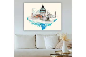 Canvastavla 70x100 cm - Vacker stadssilhuett med historiska byggnader och broar, omgiven av snö och is - Blå / Orange / Grå - Inredning - Tavlor & posters - Canvastavla