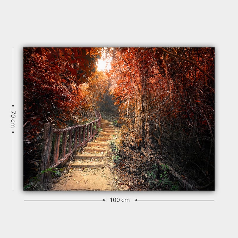 Canvastavla 70x100 cm - Vacker stig omgiven av höstfärger i en skogsmiljö - Röd / Orange / Brun - Inredning - Tavlor & posters - Canvastavla